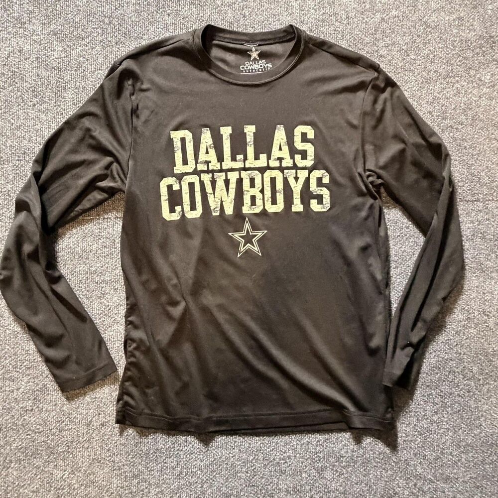 Dallas Cowboys Shirt Mens Medium Black NFL Football Long Sleeve Authentic